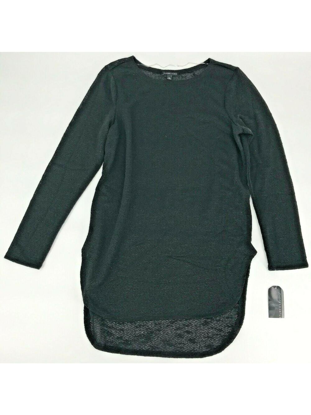 New Signature Studio Womens Tunic Sweater Knit High Low Hem Black Fall Sz Medium
